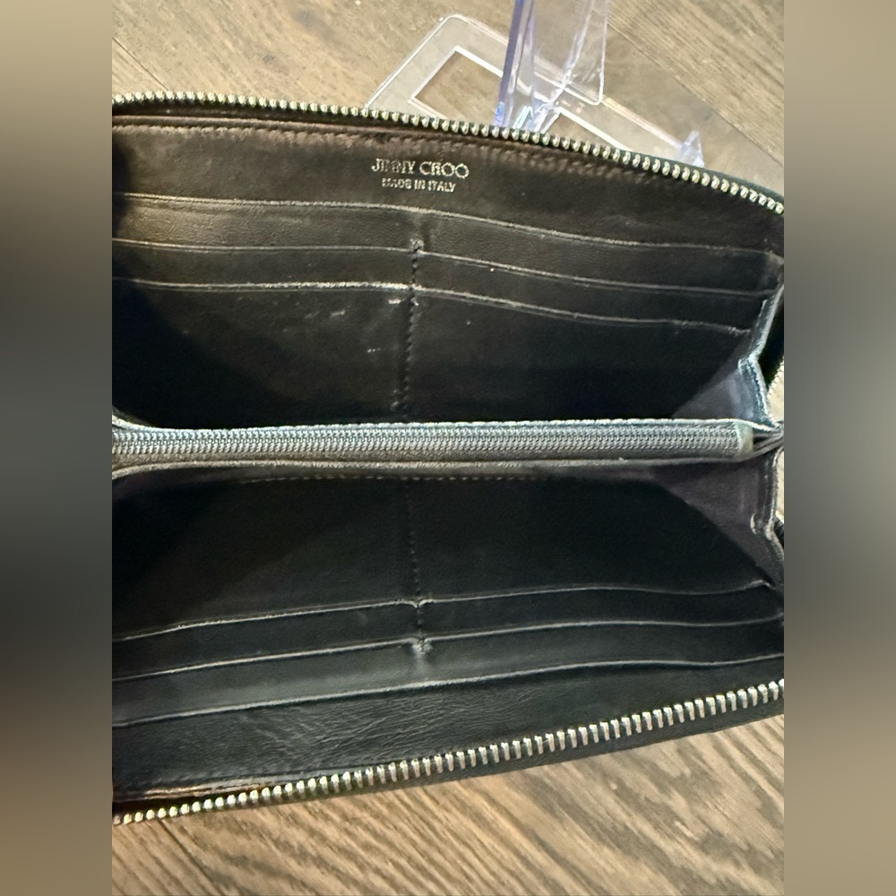 Jimmy Choo Black Star-Studded Leather Zip Wallet 8x4” - Picture 8 of 12